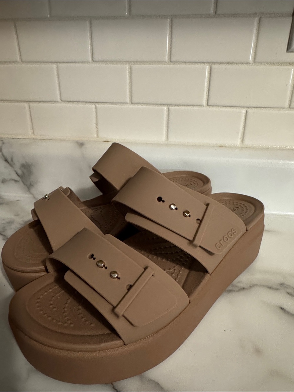 CROCS Women’s Taupe Platform Slide Sandals